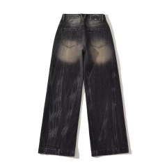 Retro black grey denim straight leg pants