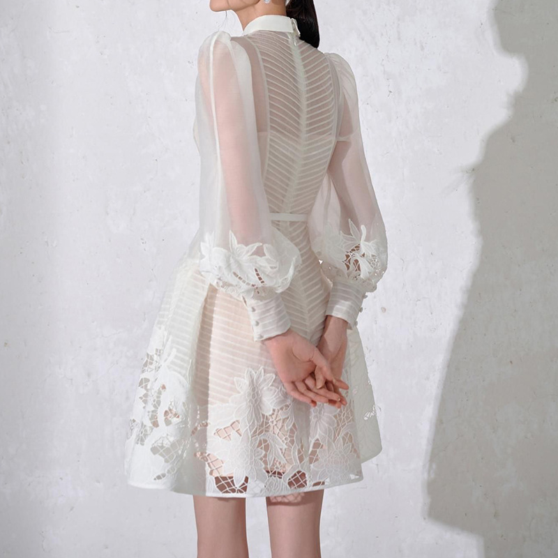 White perspective pleated skirt dress