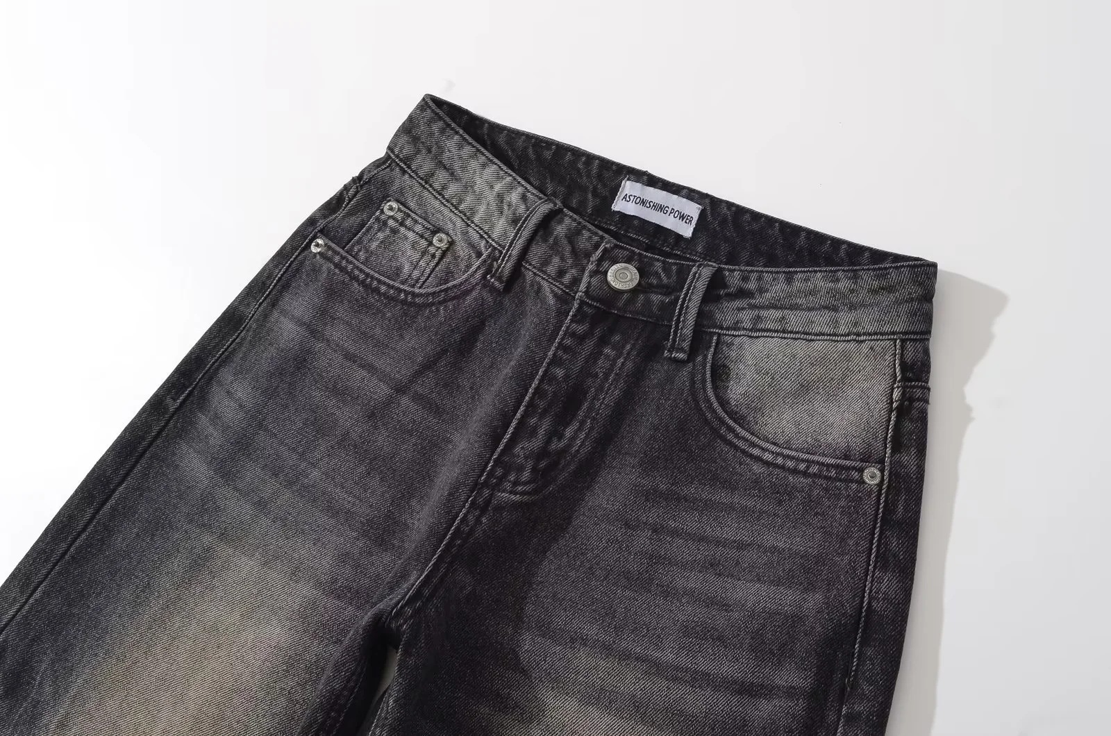 Retro black grey denim straight leg pants