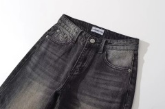 Retro black grey denim straight leg pants