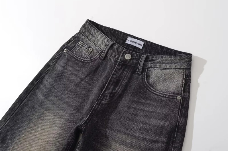 Retro black grey denim straight leg pants