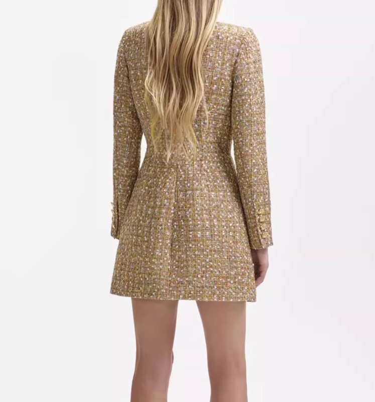 Gold waisted long sleeved dress