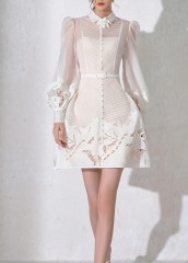 White perspective pleated skirt dress