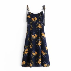 Retro orange printed camisole dress