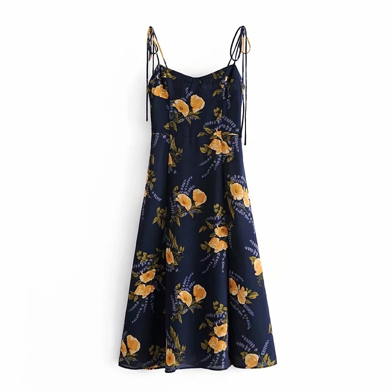 Retro orange printed camisole dress