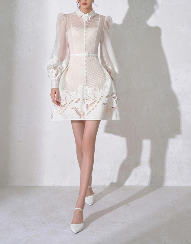 White perspective pleated skirt dress