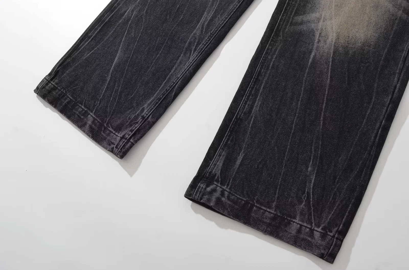 Retro black grey denim straight leg pants