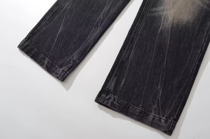 Retro black grey denim straight leg pants
