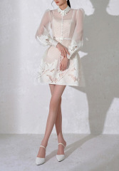 White perspective pleated skirt dress