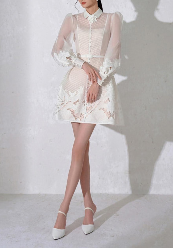 White perspective pleated skirt dress