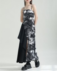 Spliced printed irregular camisole dress