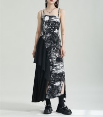 Spliced printed irregular camisole dress