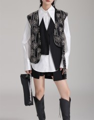 Sleeveless cardigan fake two suit jackets