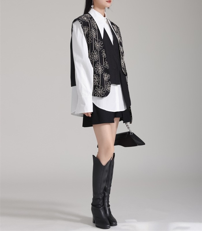 Sleeveless cardigan fake two suit jackets