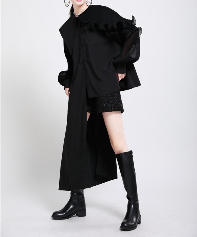 Retro irregular pleated shirt skirt