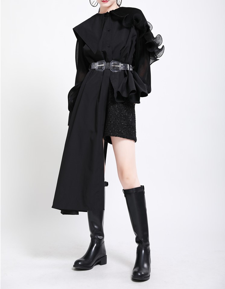 Retro irregular pleated shirt skirt
