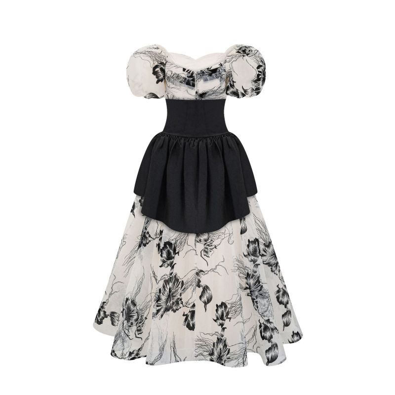 Ink painting bubble sleeve dress
