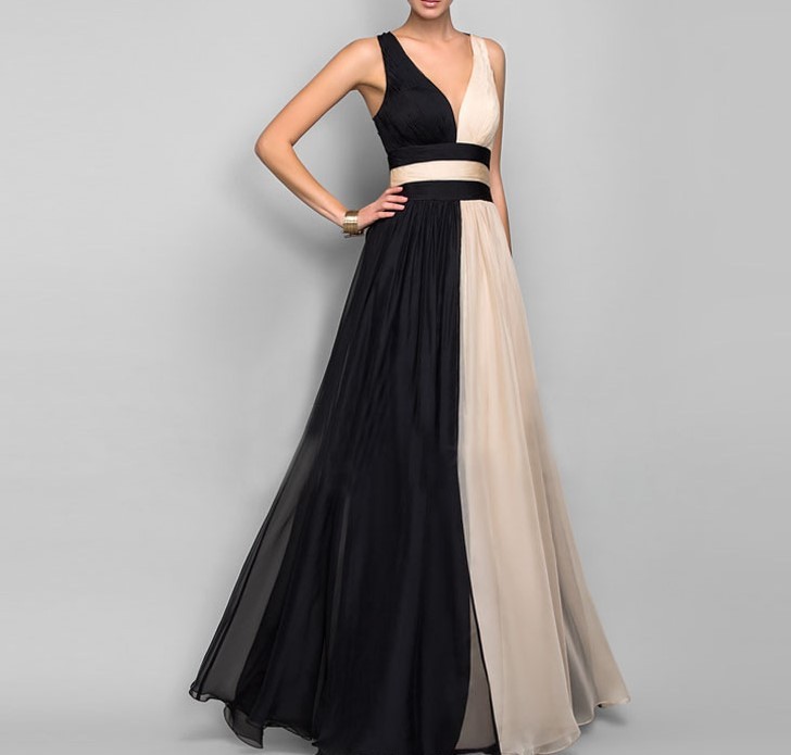 V-neck sleeveless color matching dress