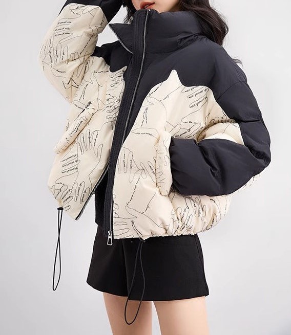 Winter patchwork short down cotton jacket