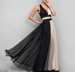 V-neck sleeveless color matching dress