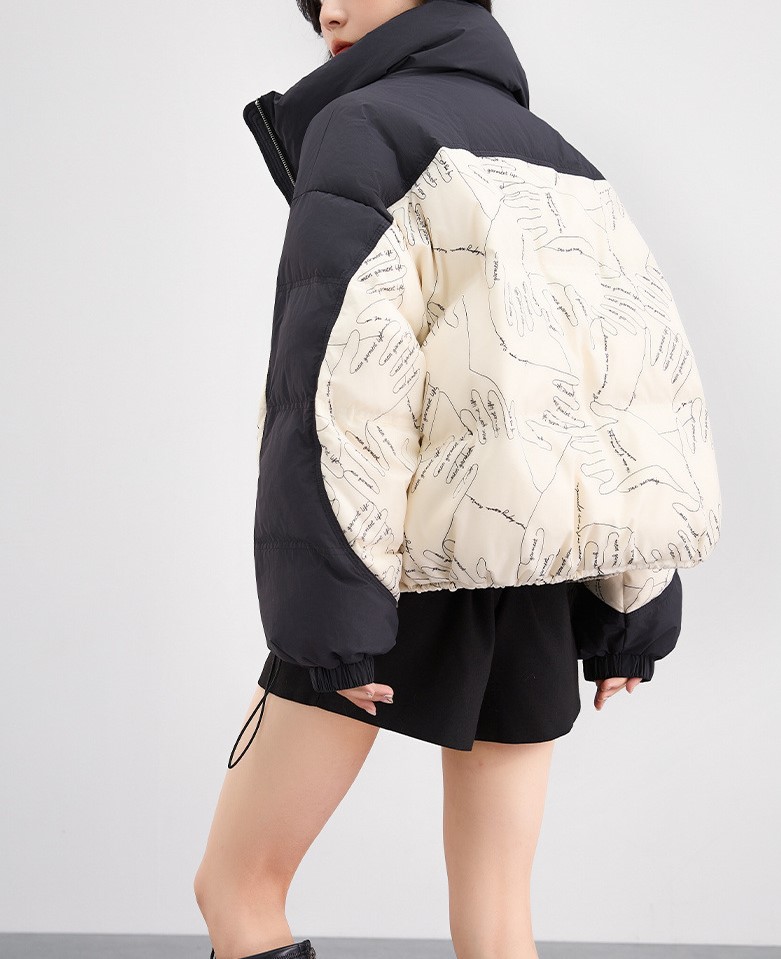 Winter patchwork short down cotton jacket
