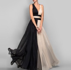 V-neck sleeveless color matching dress