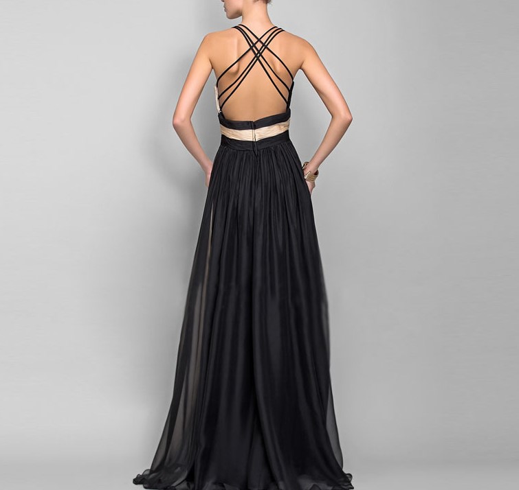 V-neck sleeveless color matching dress