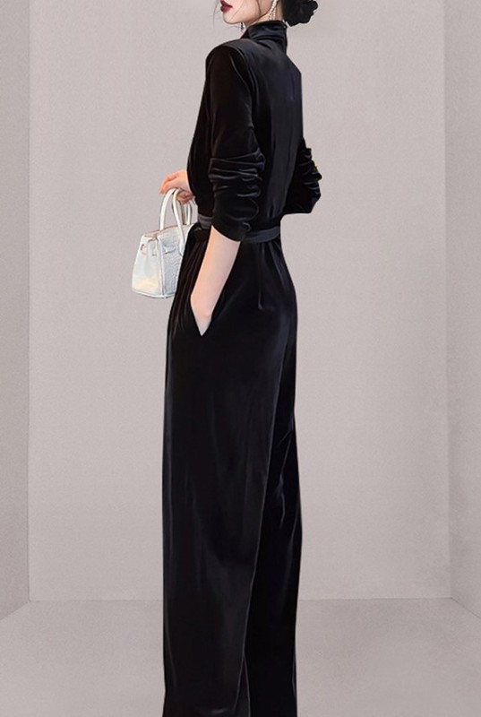 Sexy V-neck Velvet jumpsuit