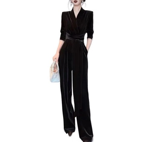 Sexy V-neck Velvet jumpsuit