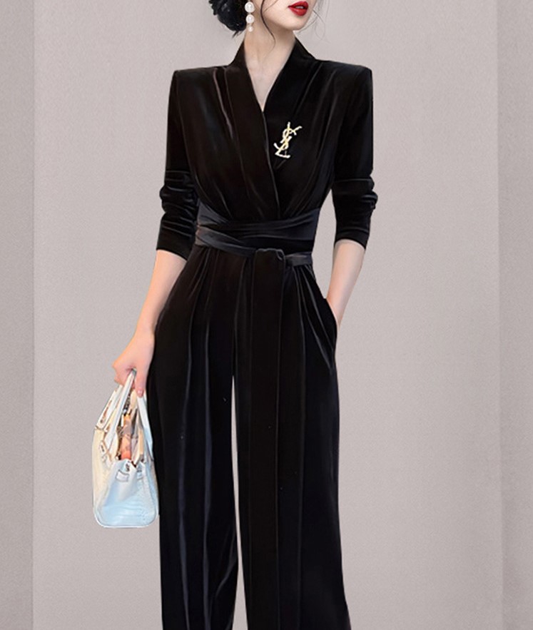 Sexy V-neck Velvet jumpsuit