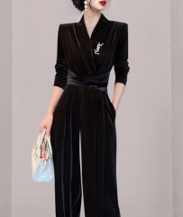 Sexy V-neck Velvet jumpsuit