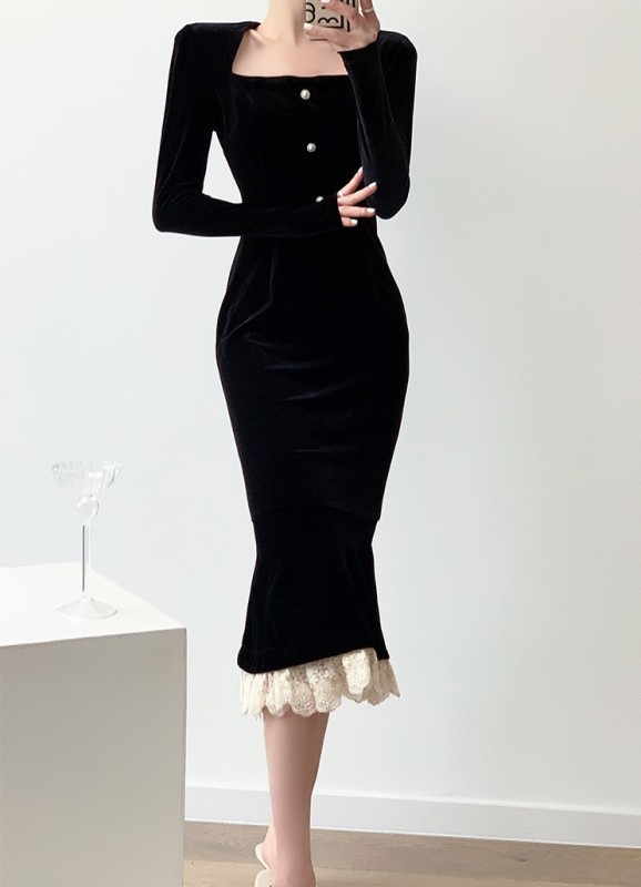 Retro style long sleeved fishtail skirt