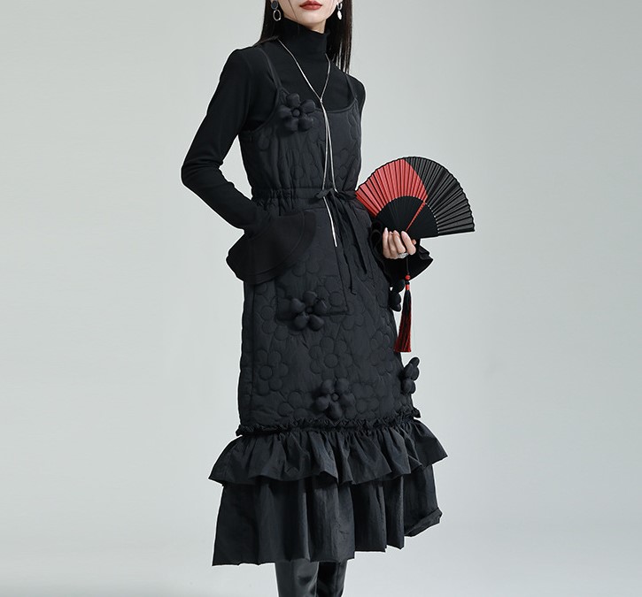 Black suspender and strap dress