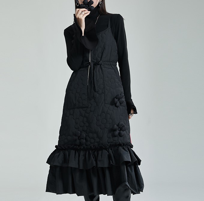 Black suspender and strap dress
