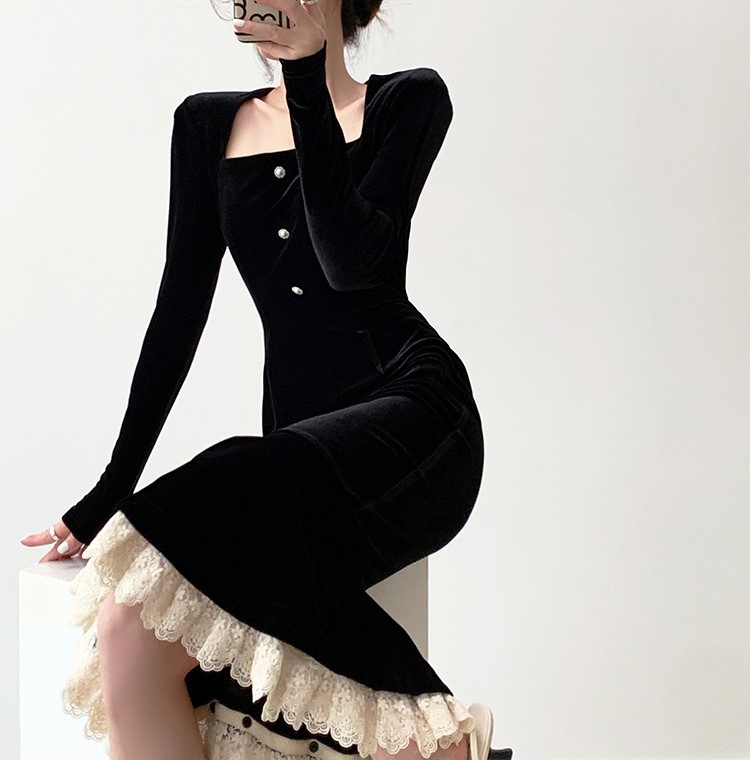 Retro style long sleeved fishtail skirt