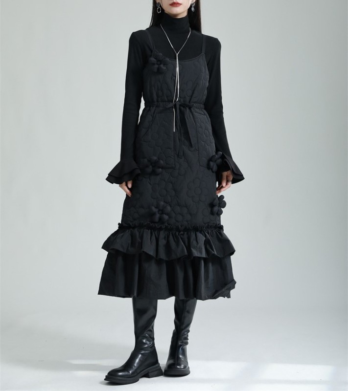 Black suspender and strap dress