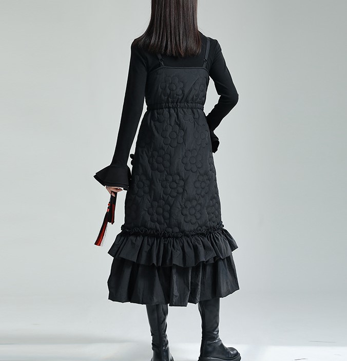 Black suspender and strap dress