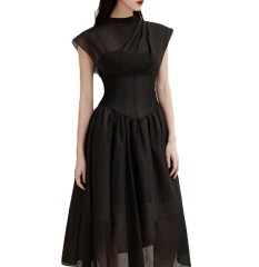 Black Perspective Long Dress Dress