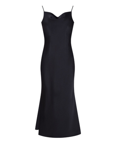 Satin suspender sexy black dress