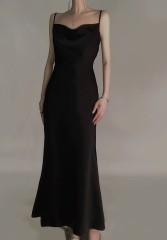 Satin suspender sexy black dress