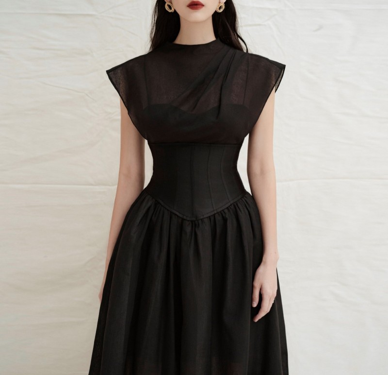 Black Perspective Long Dress Dress