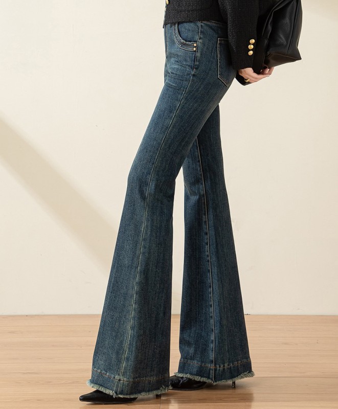 Retro denim flared pants
