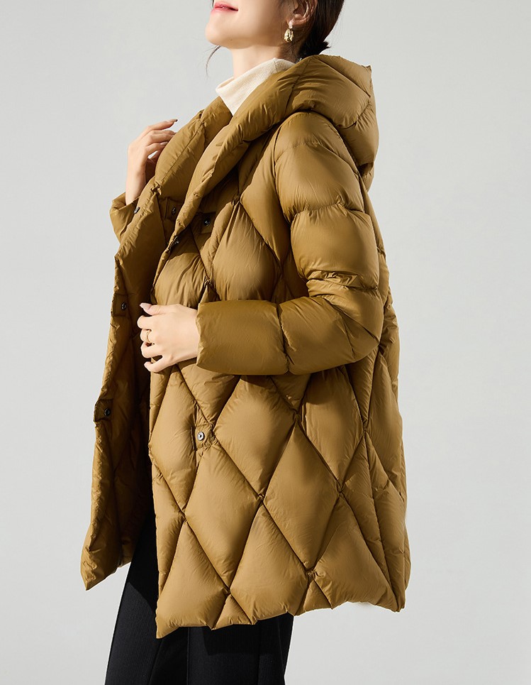 Diamond plaid hooded down jacket