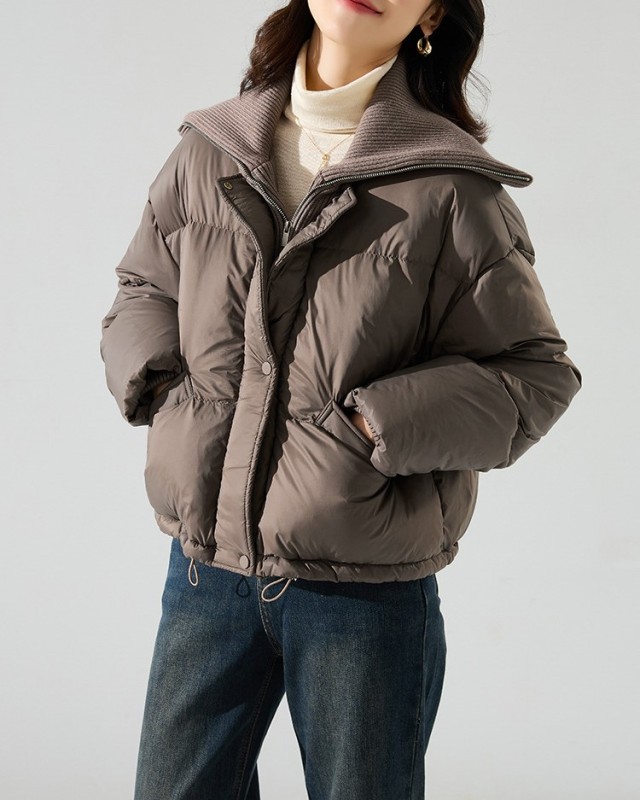 Flip collar loose short down jacket