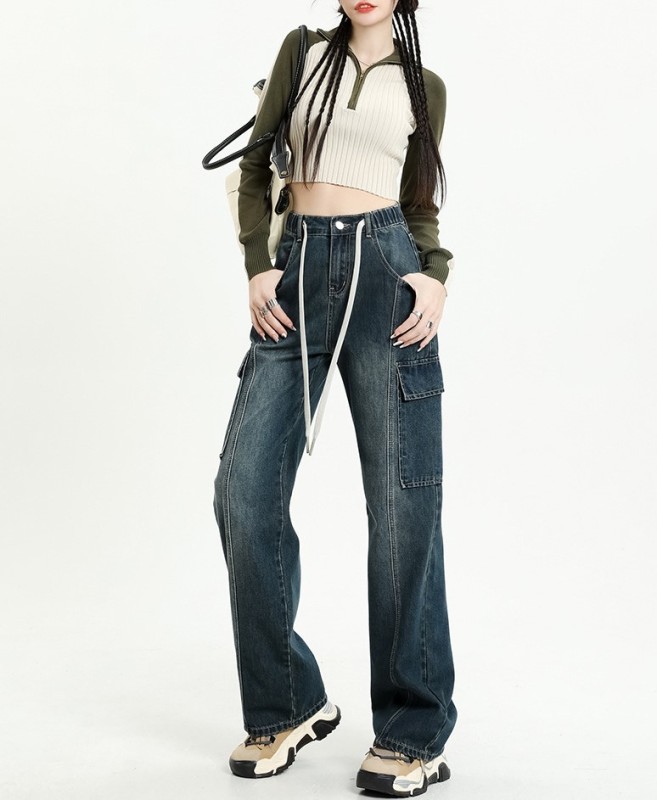 Retro straight leg jeans for women