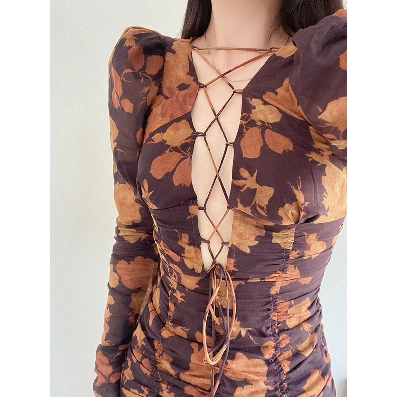 Binding rope printed dress