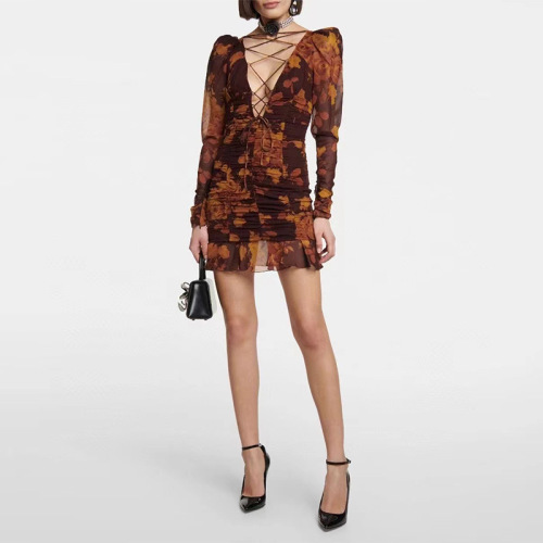 Binding rope printed dress