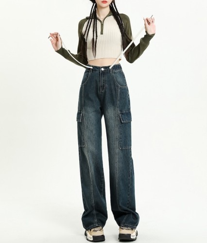 Retro straight leg jeans for women