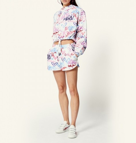 Love printed drawstring short hoodie
