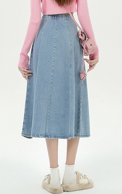 Half length A-line denim skirt
